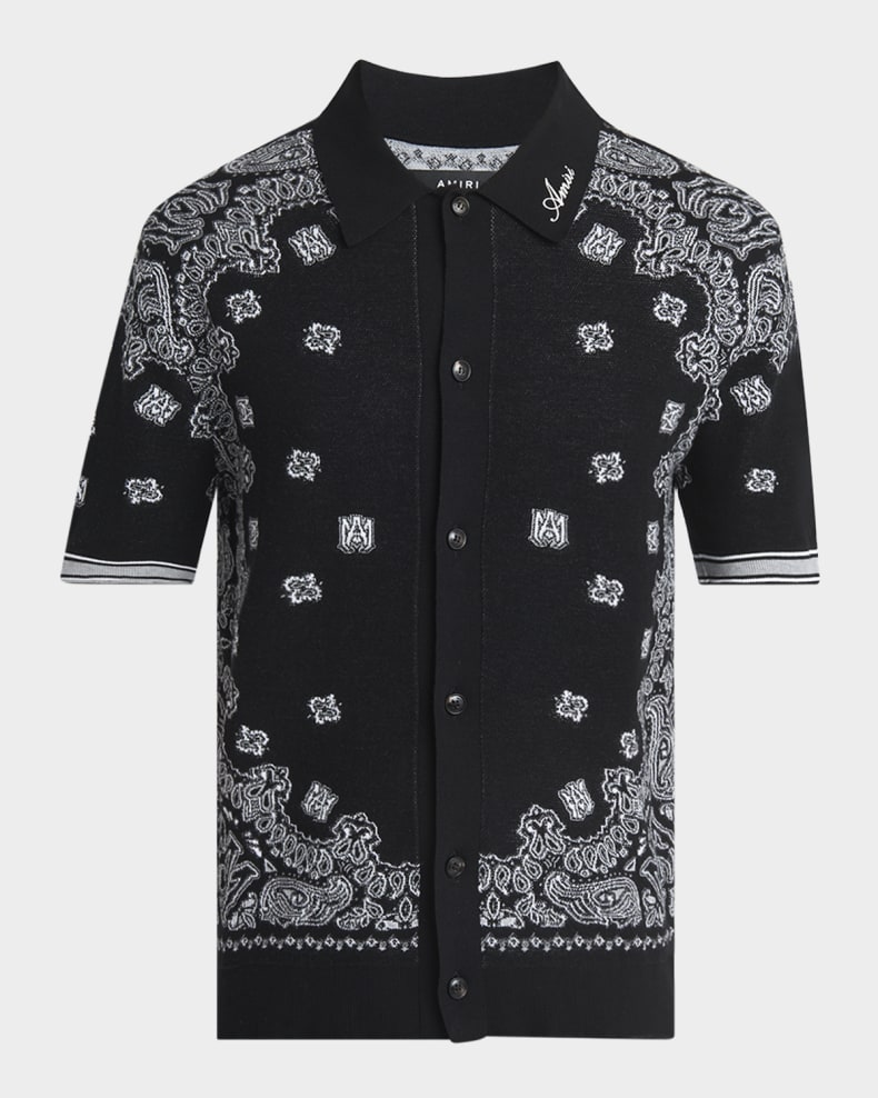 Amiri Men's MA Bandana Knit Short-Sleeve Shirt Black