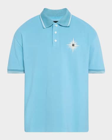 Amiri Men's Starburst Cotton Polo Shirt Wave blue