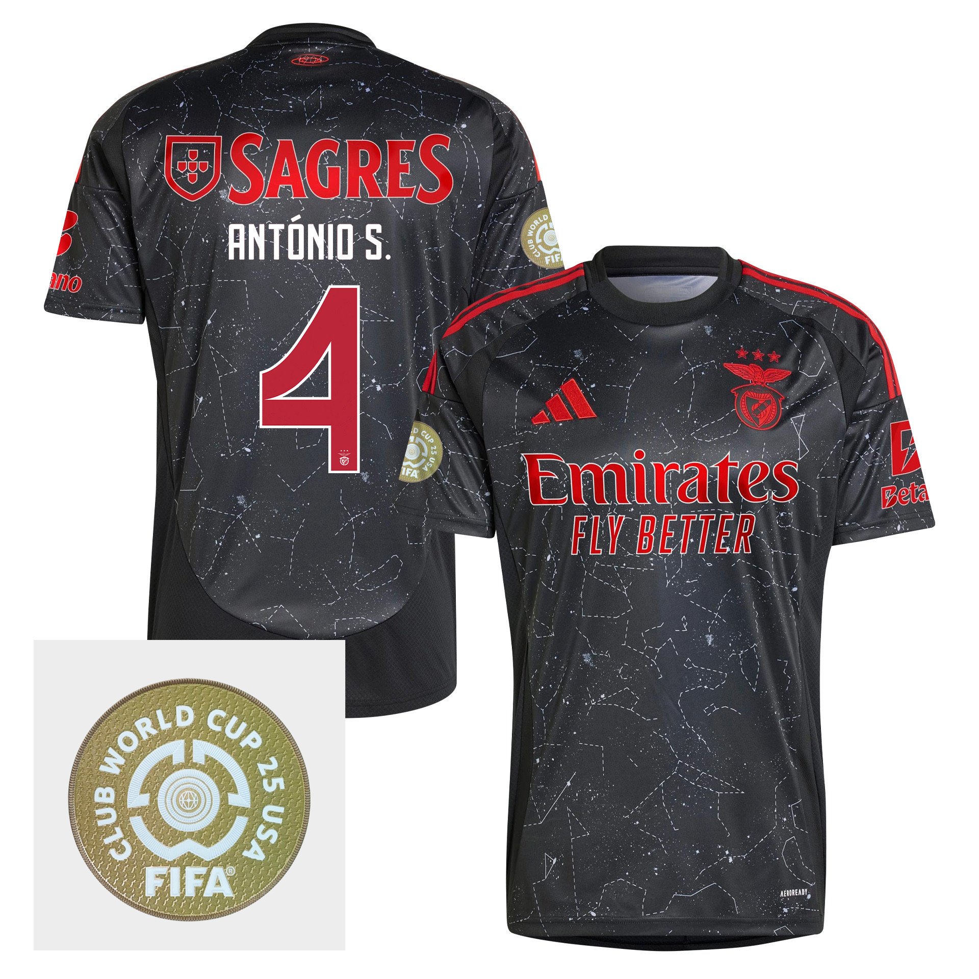 Antnio Silva 4 S.L. Benfica 2024/25 FIFA Club World Cup 25 USA Patch Away Men Jersey - Black