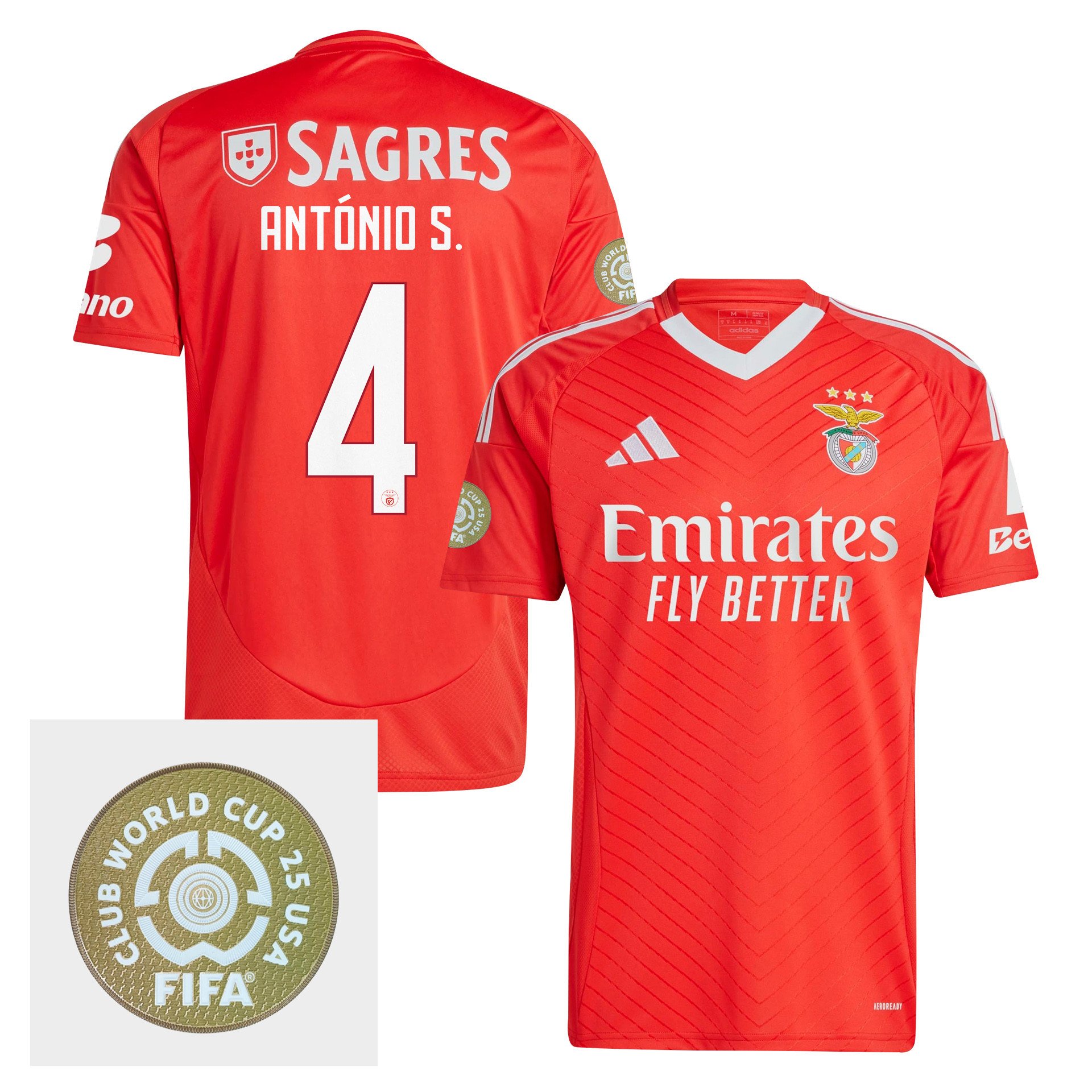 Antnio Silva 4 S.L. Benfica 2024/25 FIFA Club World Cup 25 USA Patch Home Men Jersey - Red