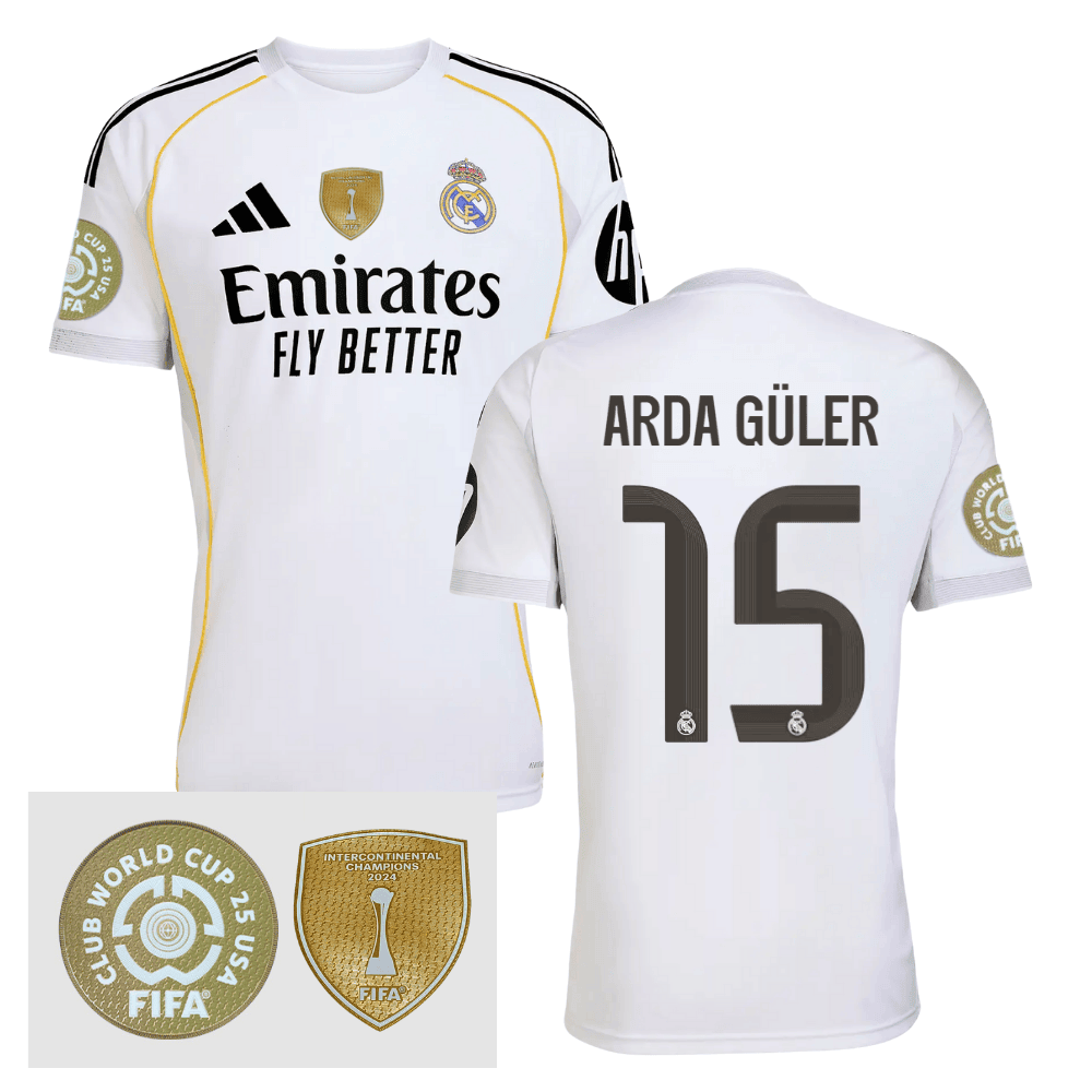 Arda Gler 15 Real Madrid 2025/26 FIFA Club World Cup 25 USA Patch Home Men Jersey - White