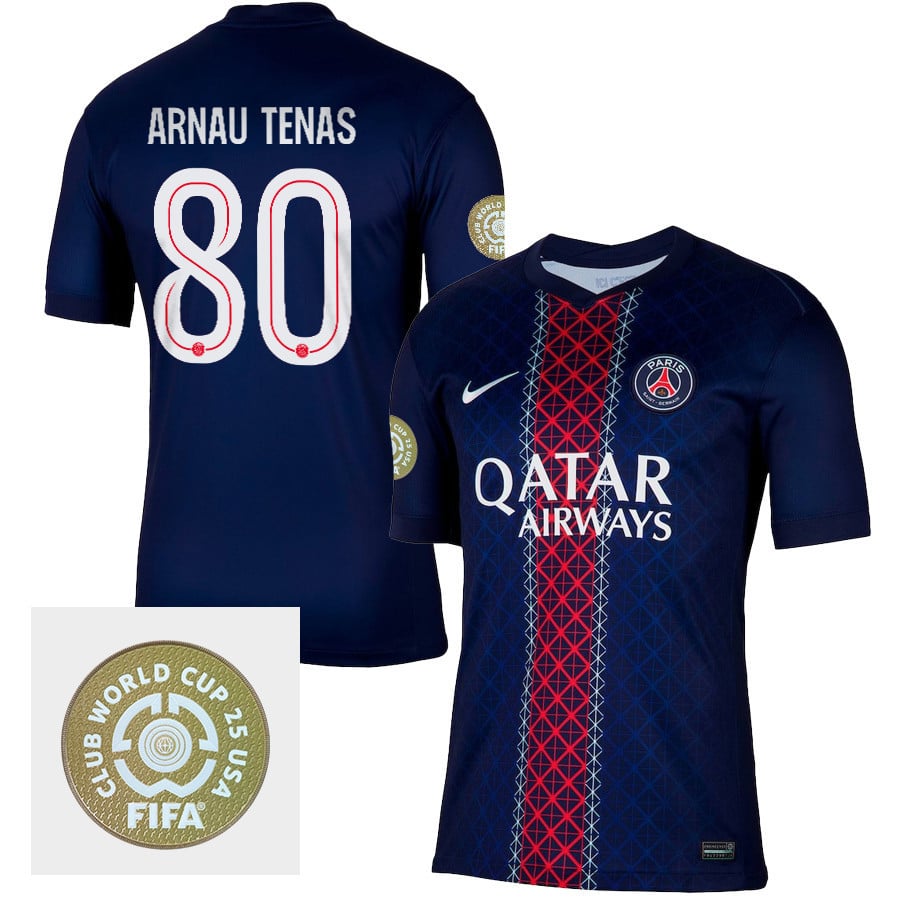 Arnau Tenas 80 Paris Saint-Germain 2025/26 FIFA Club World Cup 25 USA Patch Home Men Jersey - Navy