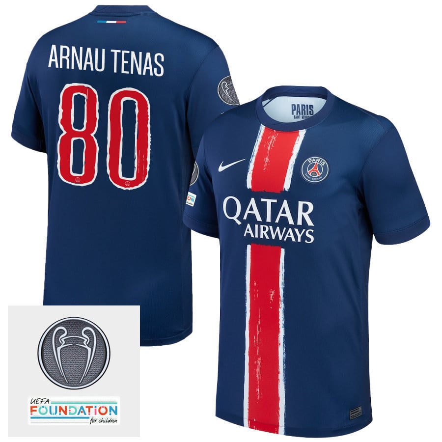 Arnau Tenas 80 Paris Saint-Germain UEFA Champions League Titleholder 2024/25 Home Men Jersey - Navy