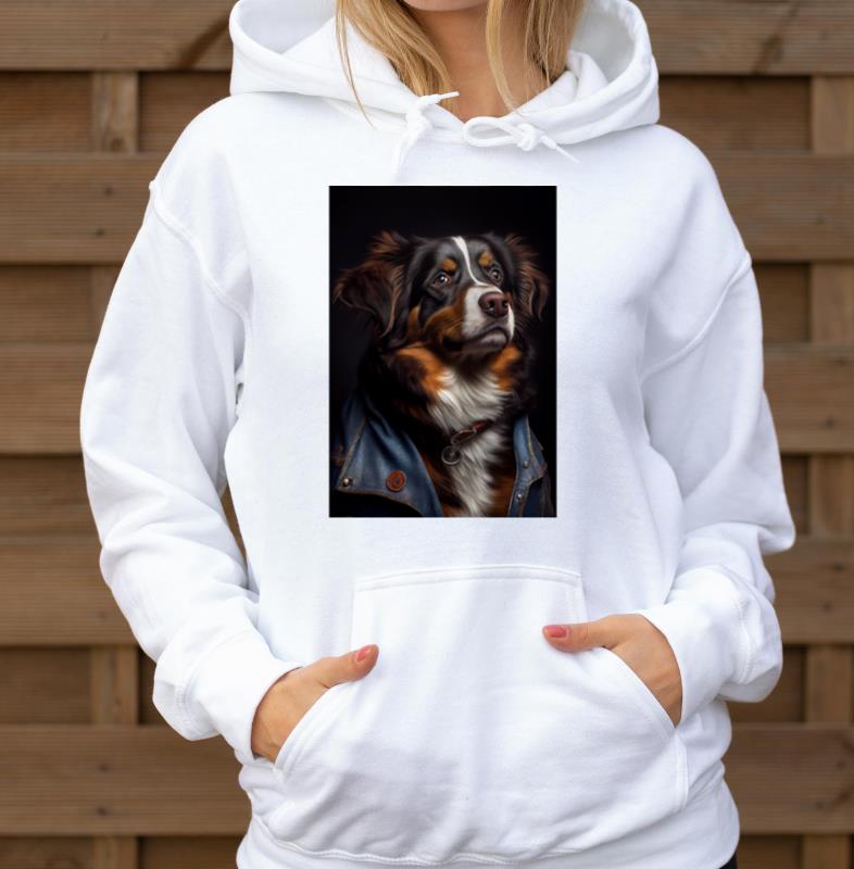 Australian Shepherd wearing leather jacket - Dog B - Unisex Hoodie