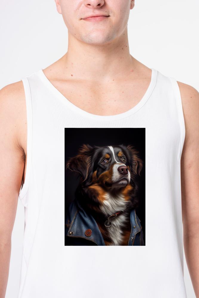 Australian Shepherd wearing leather jacket - Dog B - Unisex Tank Top