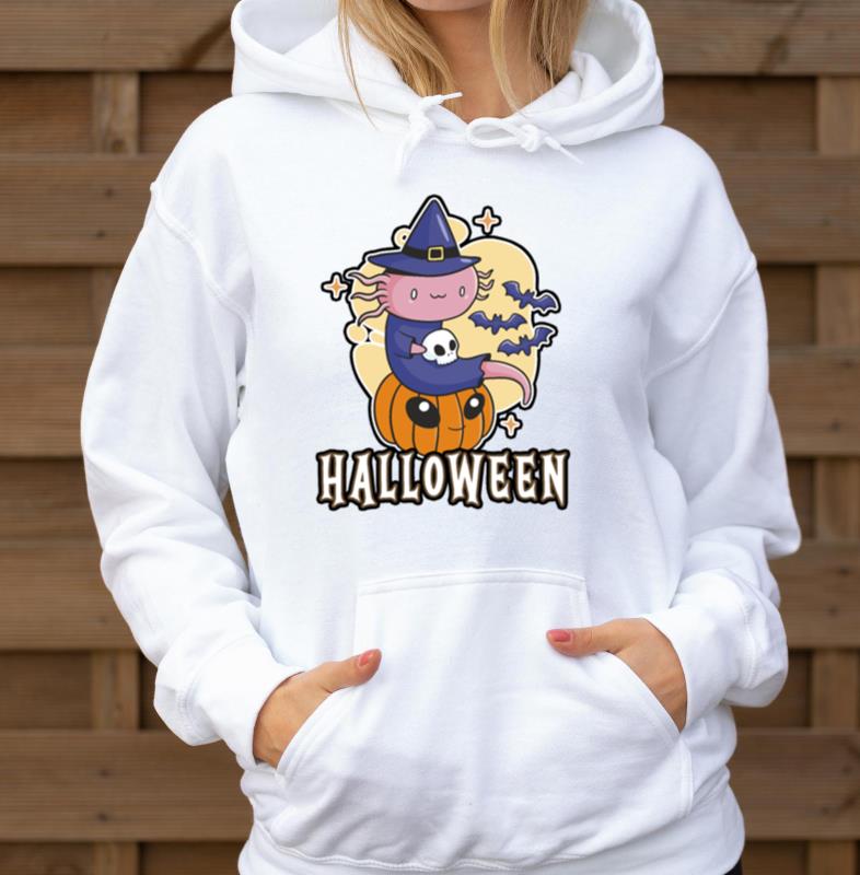 Axolotl Anime Halloween Sitting On Pumpkin Gift - Unisex Hoodie