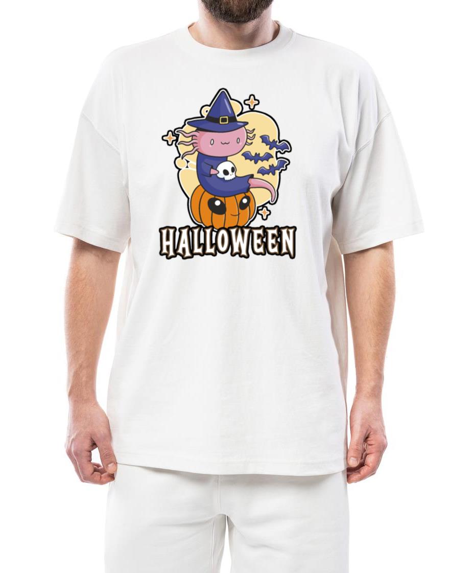 Axolotl Anime Halloween Sitting On Pumpkin Gift - Unisex Standard T-Shirt