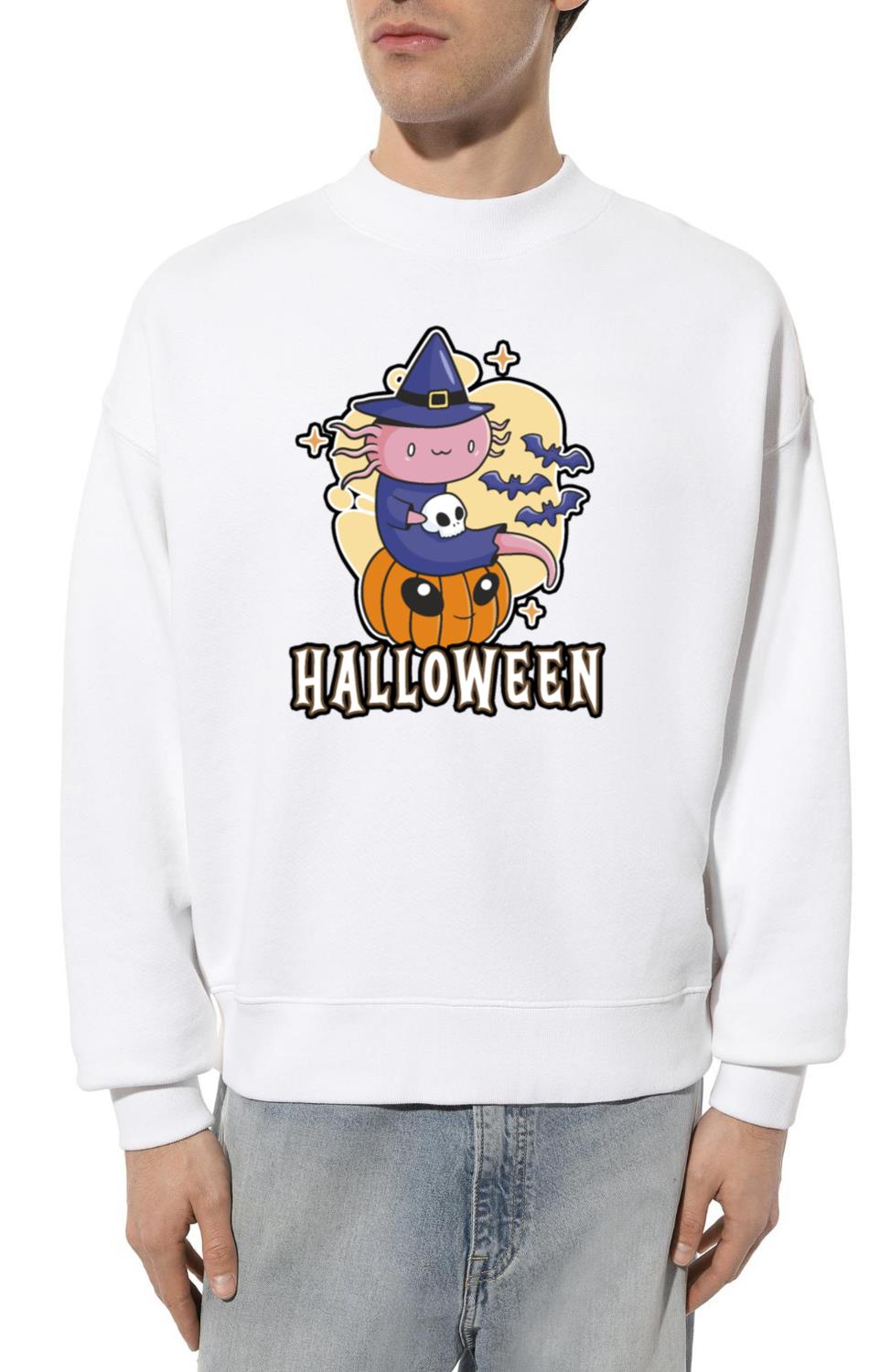 Axolotl Anime Halloween Sitting On Pumpkin Gift - Unisex Sweatshirt