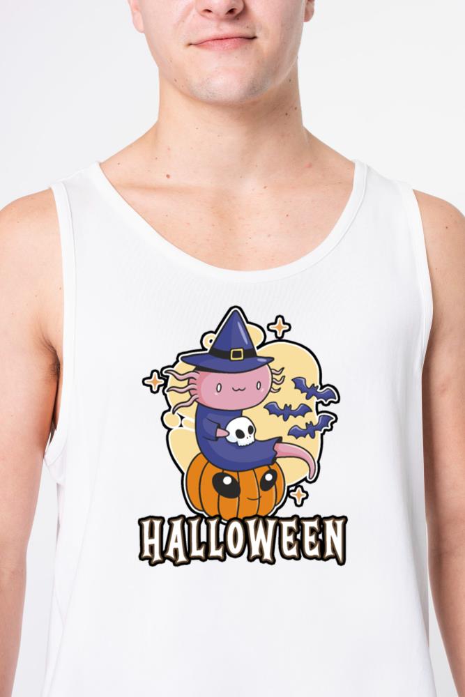 Axolotl Anime Halloween Sitting On Pumpkin Gift - Unisex Tank Top