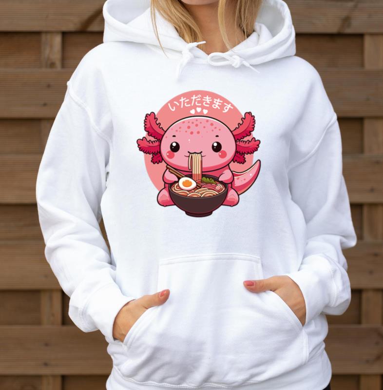 Axolotl Eating Ramen Anime Cute Kawaii Axolotl - Unisex Hoodie