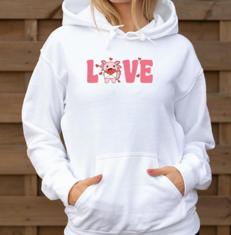 Axolotl For Valentine's Day Cute Animals With - Unisex Hoodie
