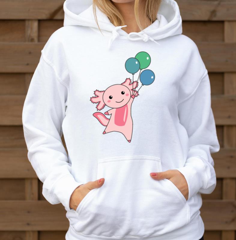 Axolotl Sweet Animal Flies With Balloons Up - Unisex Hoodie