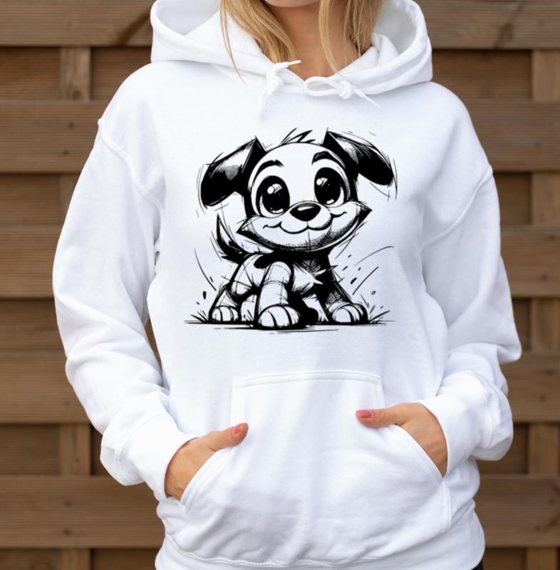 Baby Dog Pencil Sketch Big Eyes And Ears - Unisex Hoodie