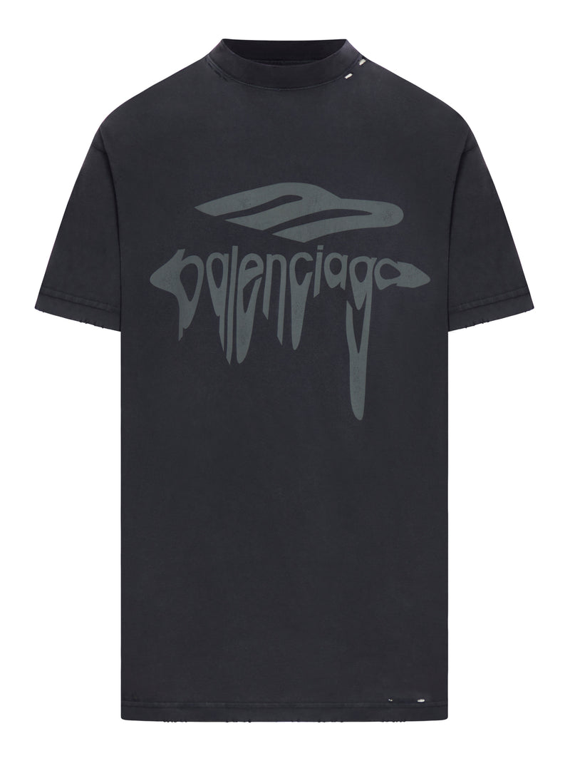 Balenciaga 3B LIQUEFIED OVERSIZE MEN`S T-SHIRT IN BLACK/GREY