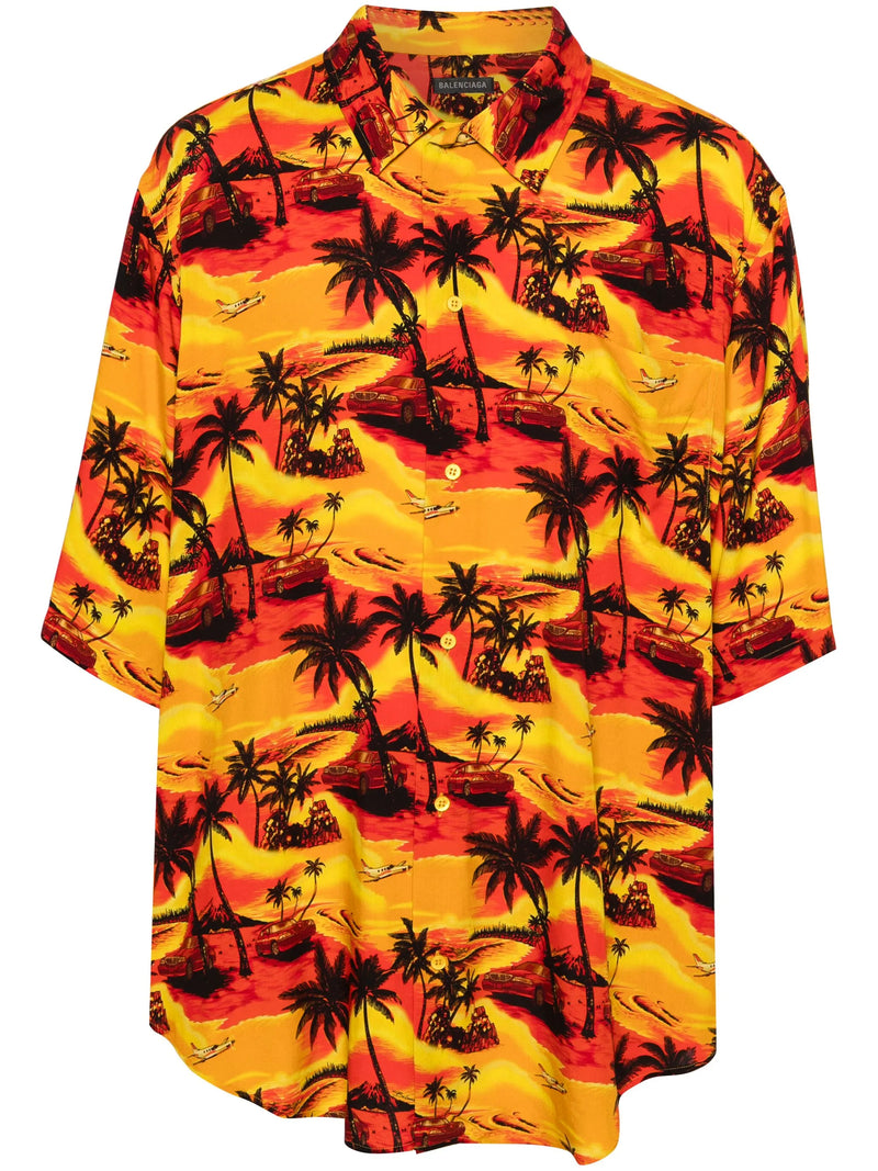 Balenciaga Floral-print Short-sleeve Shirt
