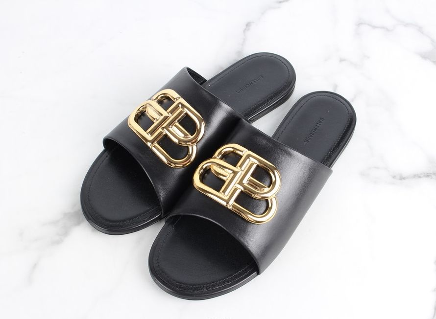 Balenciaga Gold Logo Mule Slippers - Size 36