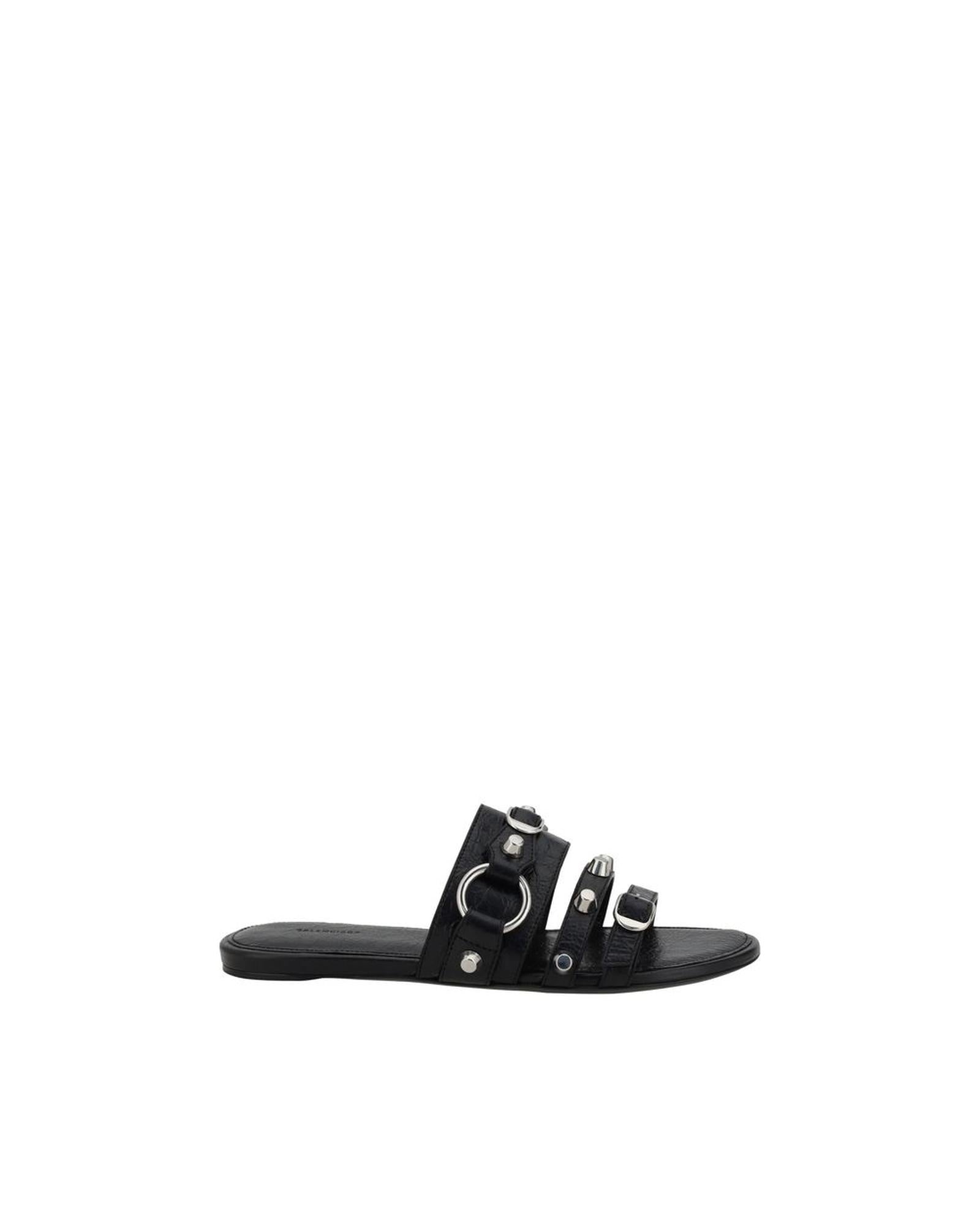 Balenciaga Hardware Slides Sandals Flat Women Black