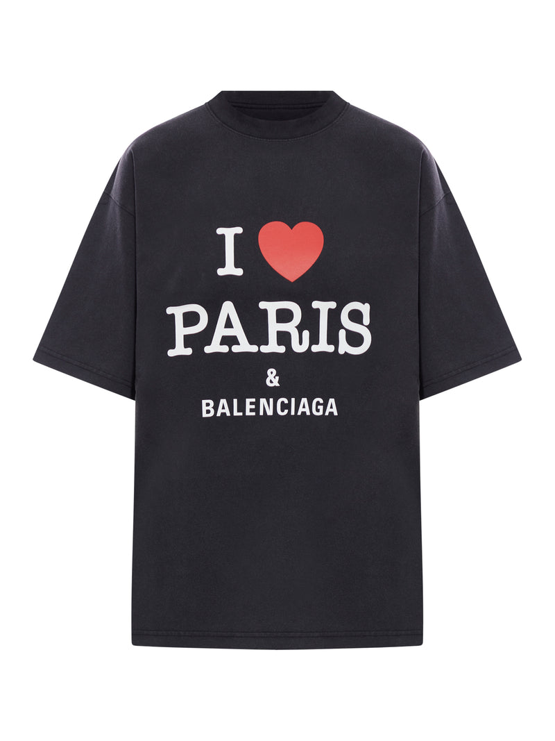 Balenciaga I LOVE PARIS & BALENCIAGA MEDIUM FIT T-SHIRT IN BLACK WASH