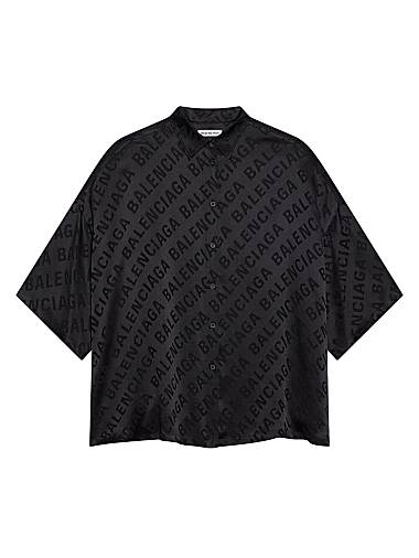 Balenciaga Large Allover Logo Vareuse Shirt Black