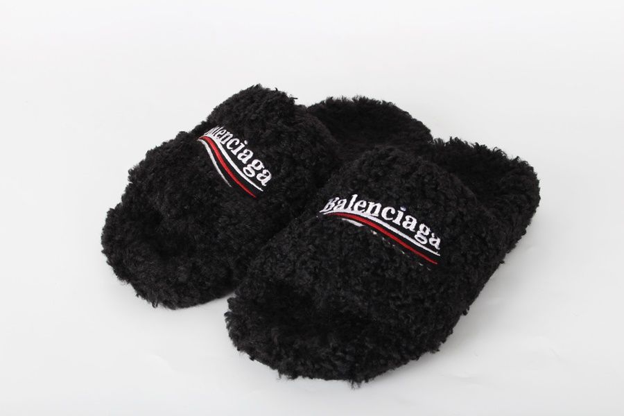 Balenciaga Wave Logo Faux Shearling Slippers 37 - SKU 37