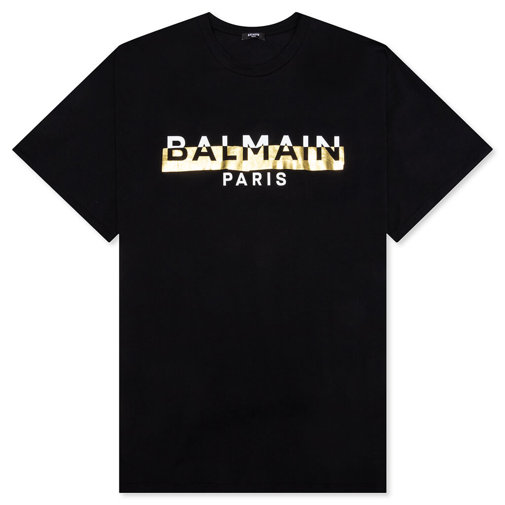 Balmain Bulky Fit Foil Tape T-Shirt - Blanc/Noir/Argent