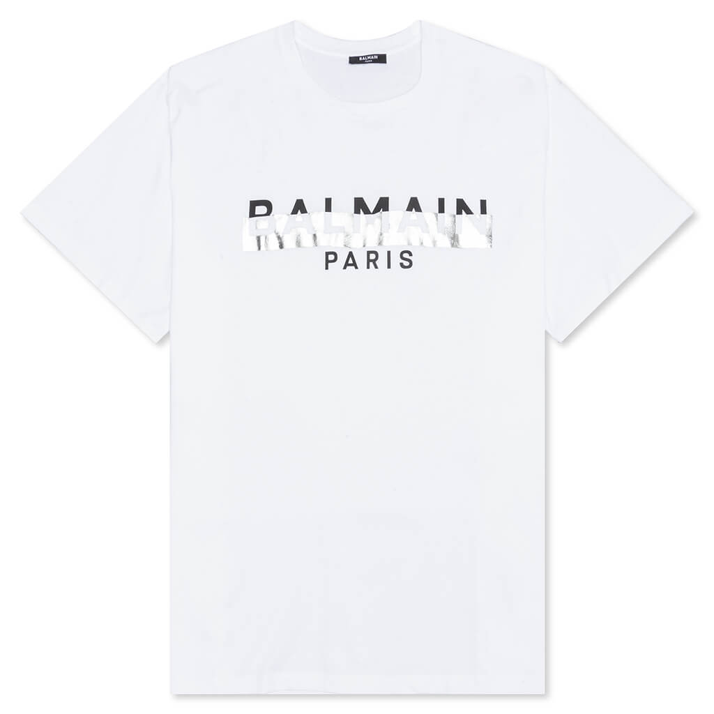 Balmain Bulky Fit Foil Tape T-Shirt - Noir/Blanc/Or