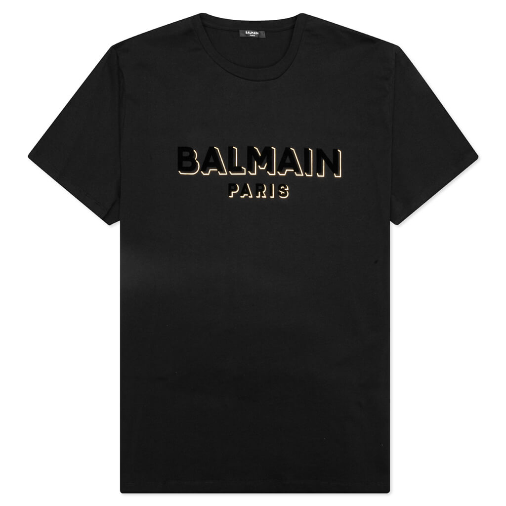 Balmain Flock & Foil T-Shirt - Black/Gold