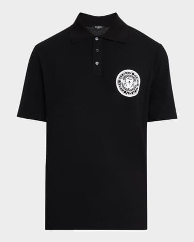 Balmain Men's Coin Logo Polo Shirt Blk/white