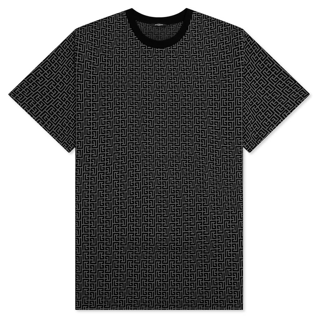 Balmain Mini Monogram T-Shirt - Gris Fonce/Noir