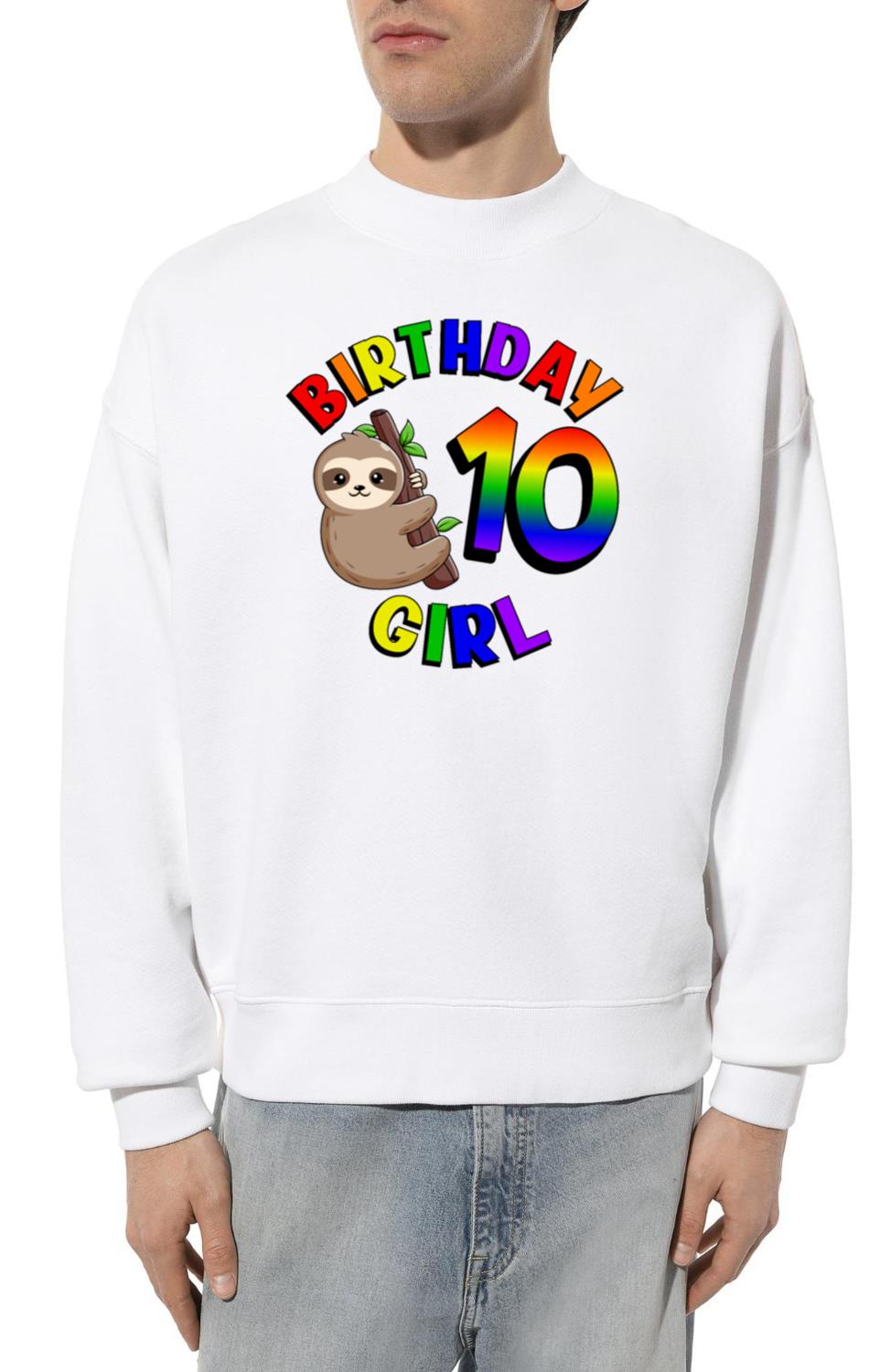 Birthday 10 Girl Cute Baby Sloth Colorful 10th - Unisex Sweatshirt