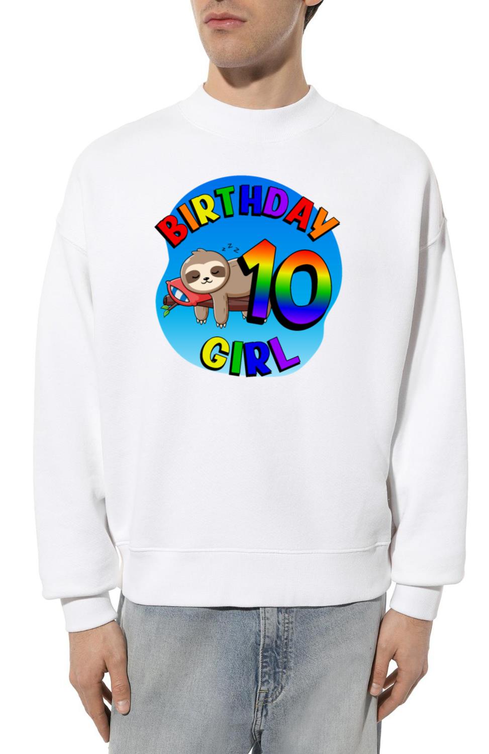 Birthday 10 Girl Cute Baby Sloth Rainbow Color - Unisex Sweatshirt