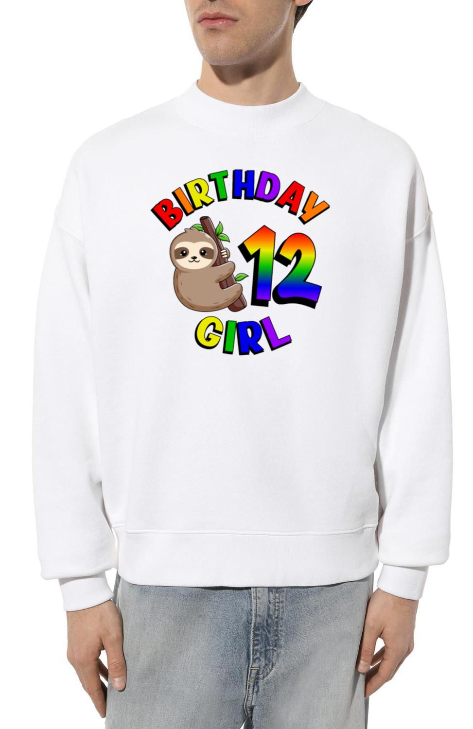 Birthday 12 Girl Cute Baby Sloth Colorful 12th - Unisex Sweatshirt
