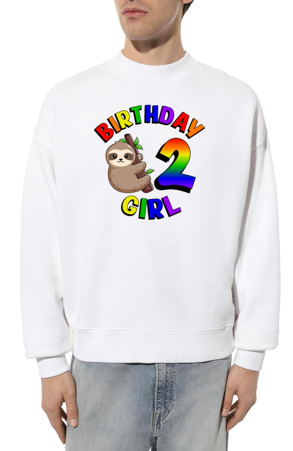 Birthday 2 Girl Cute Baby Sloth Colorful 2nd - Unisex Sweatshirt
