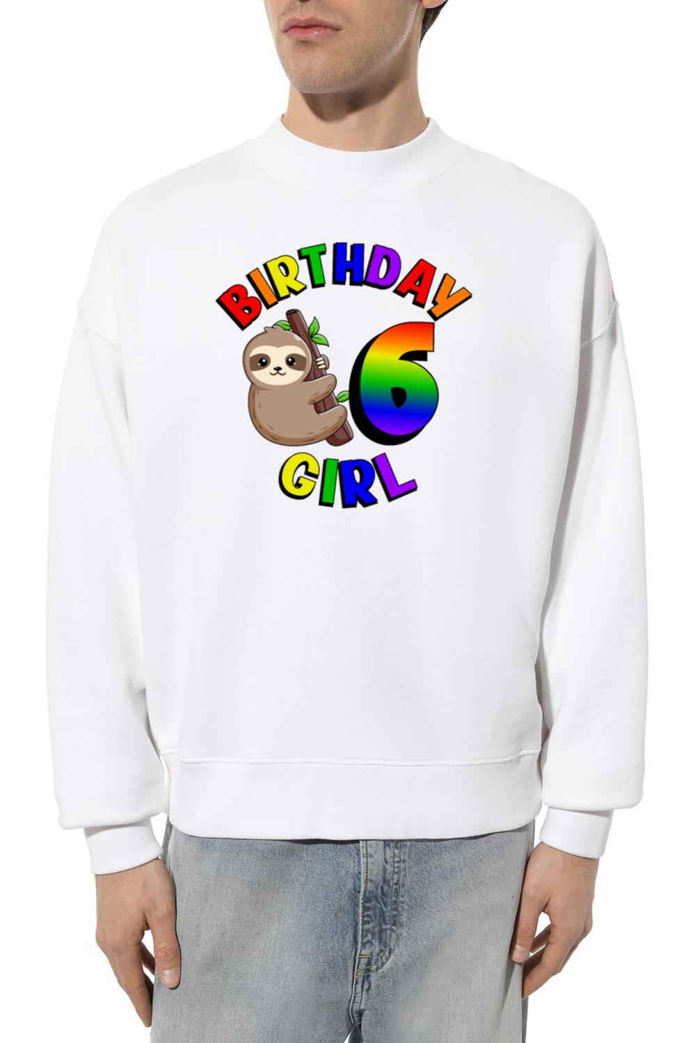 Birthday 6 Girl Cute Baby Sloth Colorful 6th - Unisex Sweatshirt