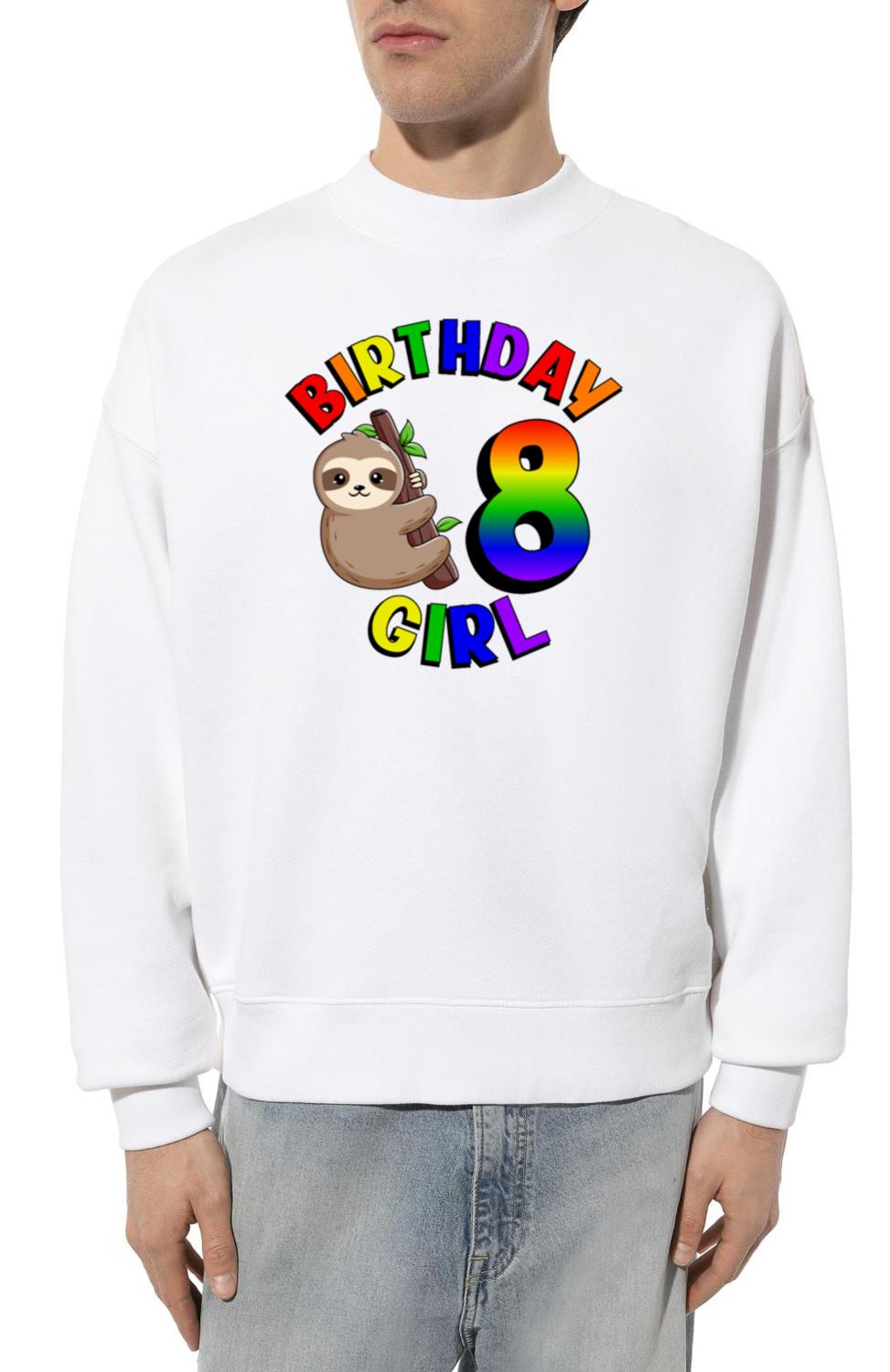 Birthday 8 Girl Cute Baby Sloth Colorful 8th - Unisex Sweatshirt
