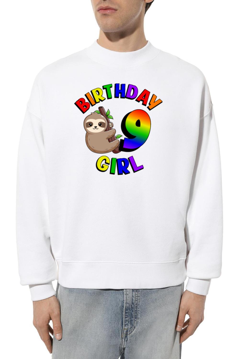 Birthday 9 Girl Cute Baby Sloth Colorful 9th - Unisex Sweatshirt