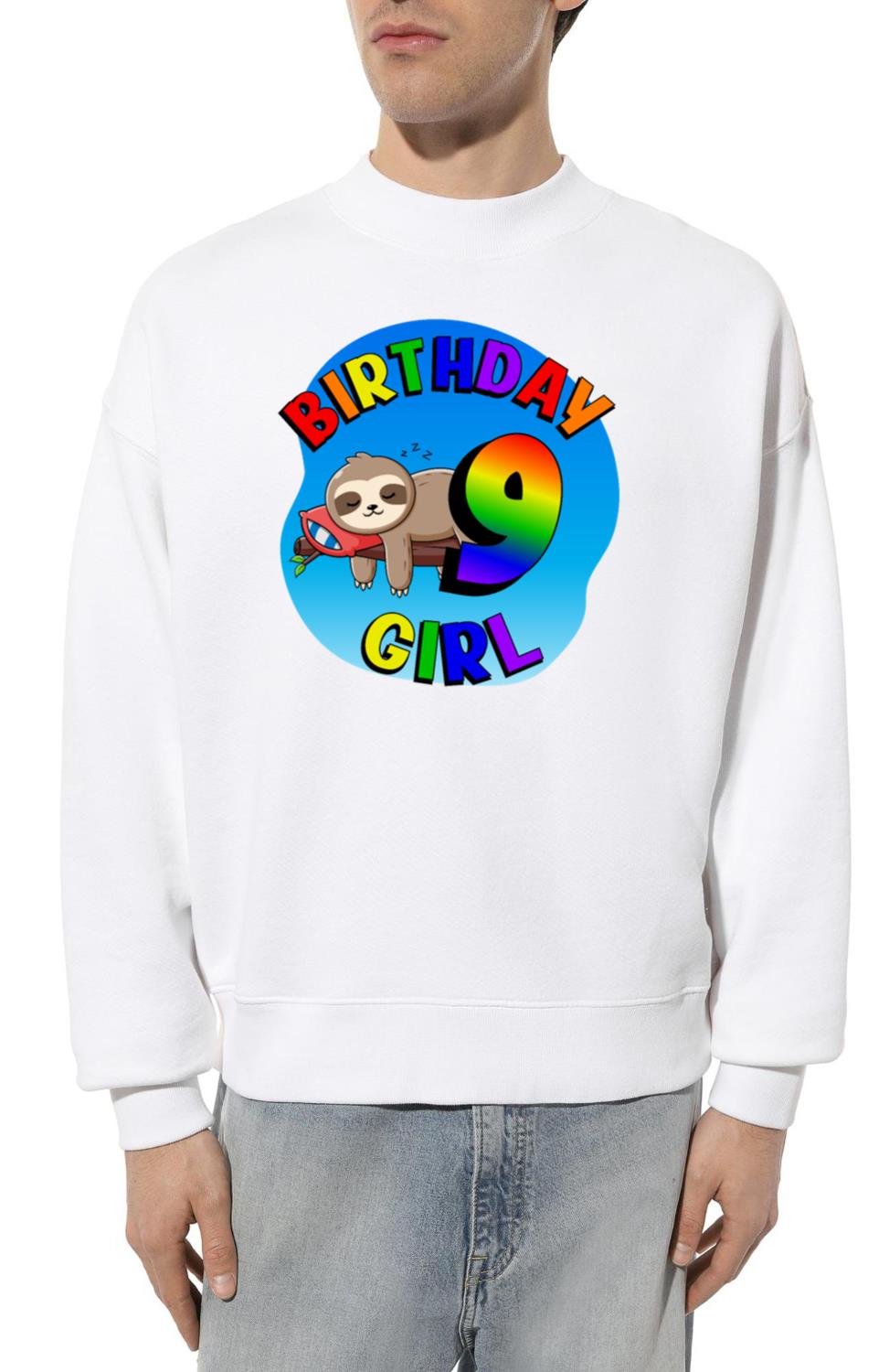 Birthday 9 Girl Cute Baby Sloth Rainbow Color 9th - Unisex Sweatshirt