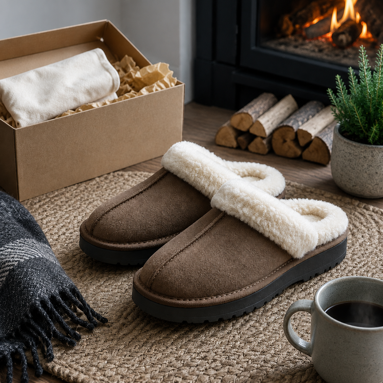 Shearling-Lined House Slippers