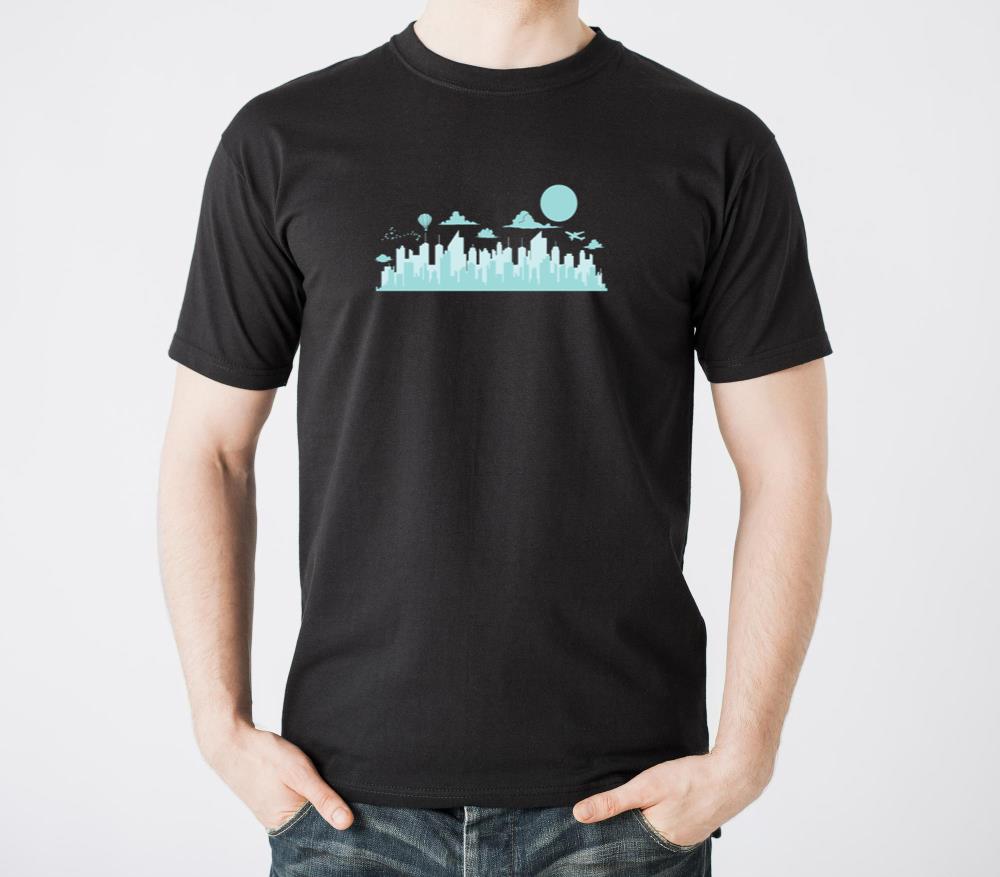 Blue Skyline with Airplanes and Balloon City - Unisex Standard T-Shirt