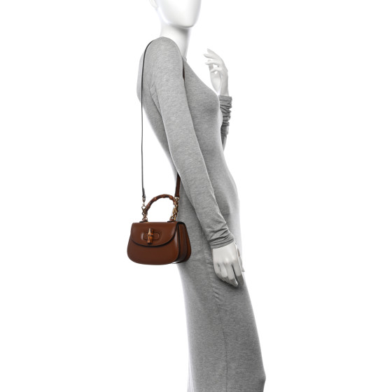 Boarded Dyana Lux Calfskin Web Mini Bamboo 1947 Top Handle Bag Brown - Image 2