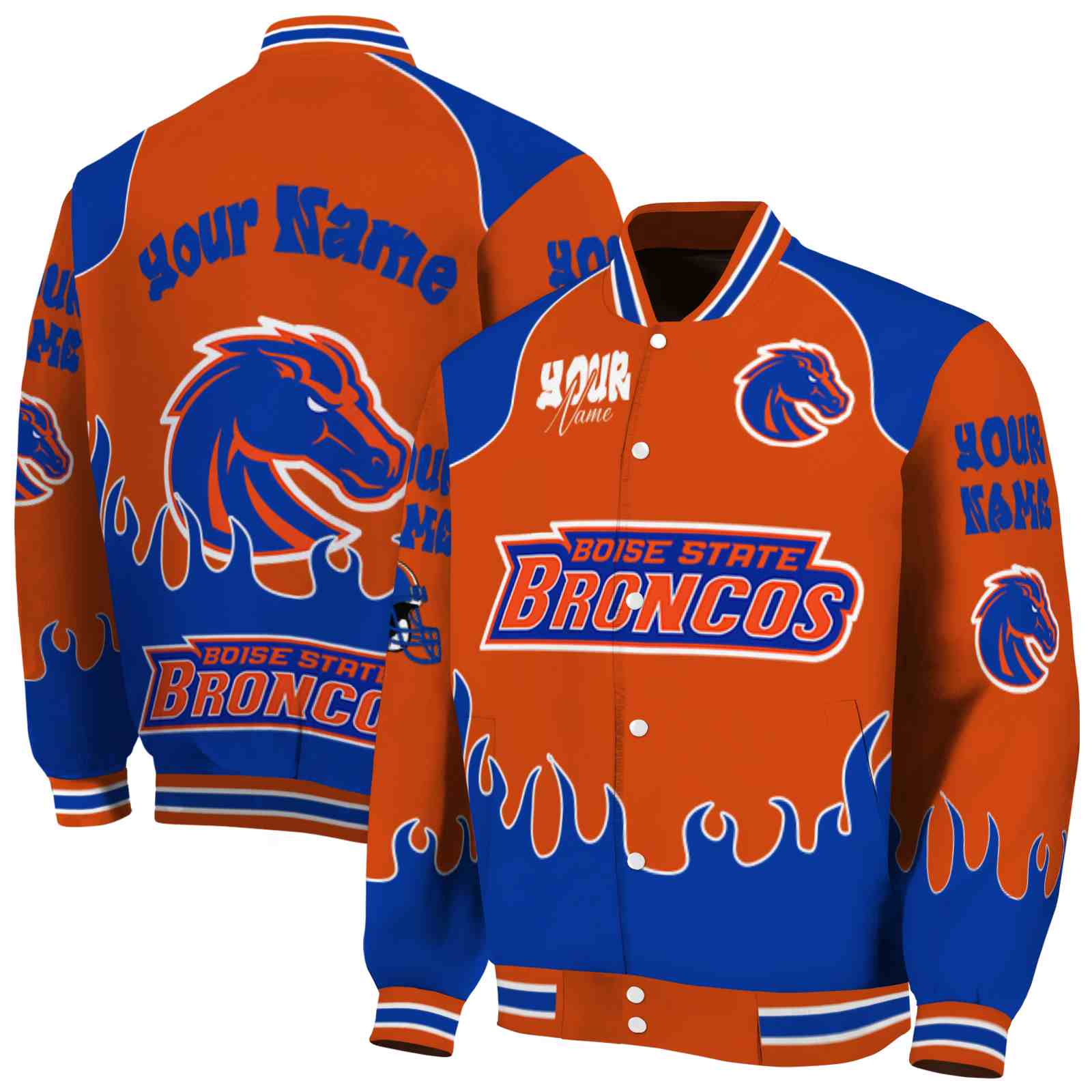 Boise State Broncos Fire Graphic Orange NCAA Jacket Customized For Football Fans