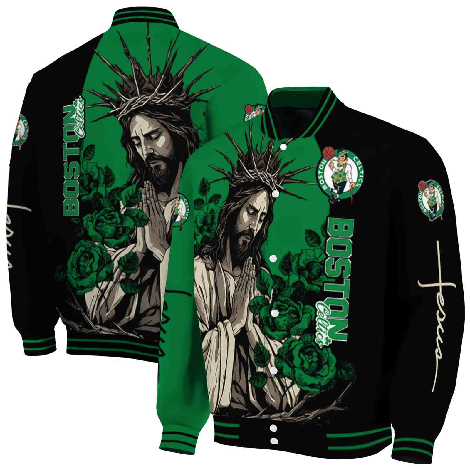 Boston Celtics NCAA Hands In Prayer Green Black Jacket Custom Gift For Sport Team Fans 