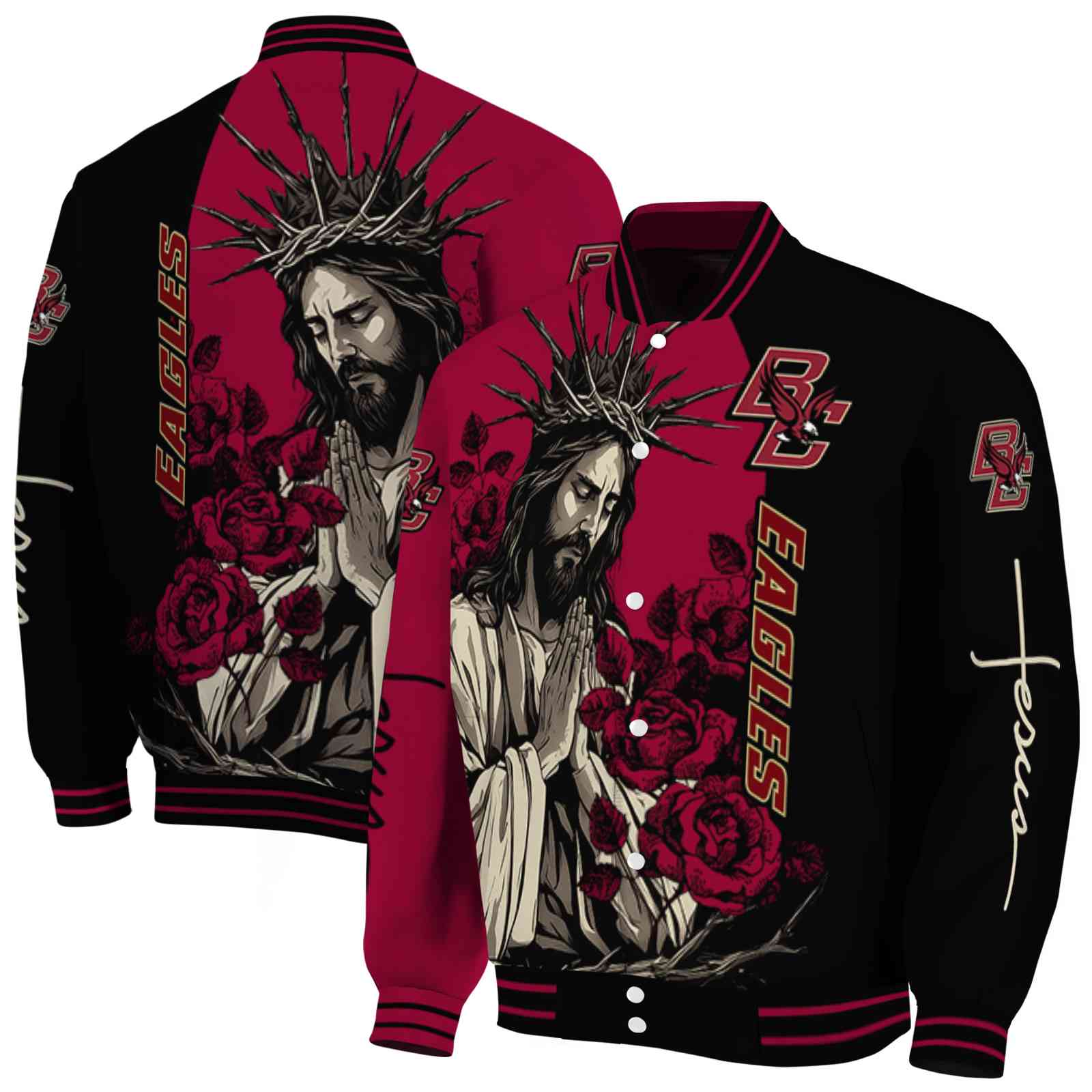 Boston College Eagles NCAA Hands In Prayer Maroon Black Jacket Custom Gift For Sport Team Fans 