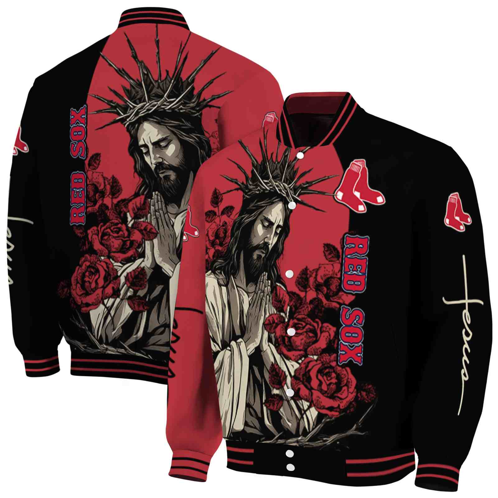 Boston Red Sox MLB Hands In Prayer Red Black Jacket Custom Gift For Sport Team Fans 