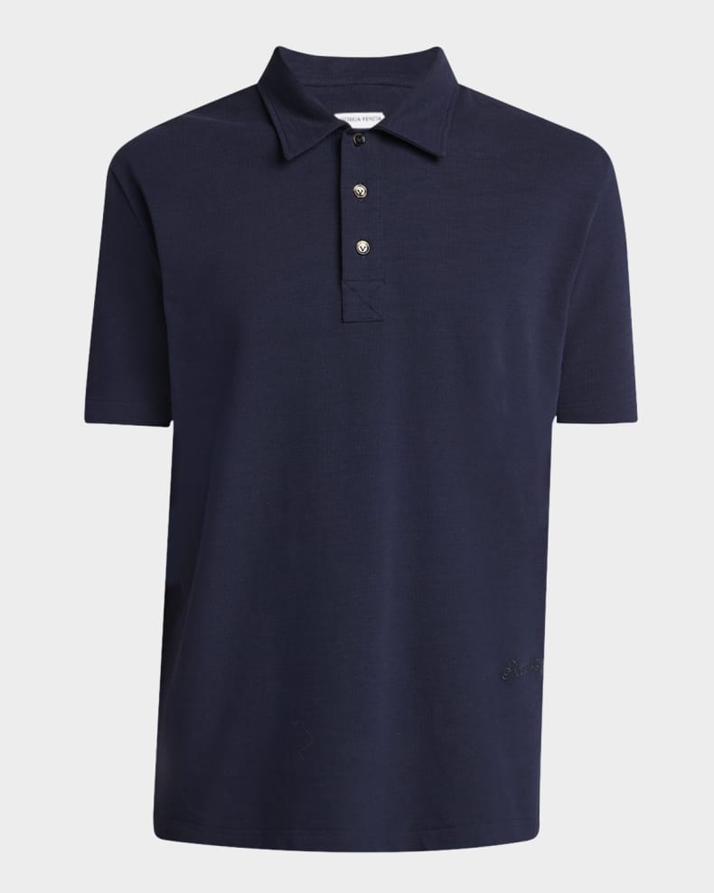 Bottega Veneta Men's Chine Pique Polo Shirt Blue
