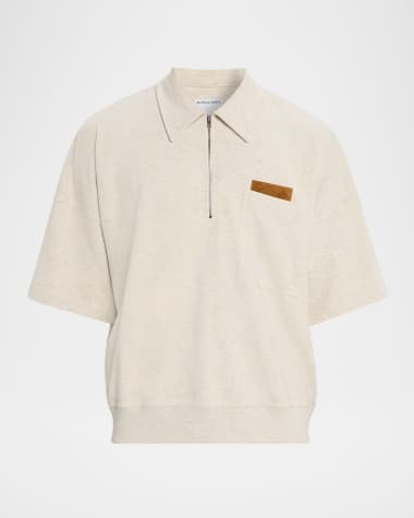 Bottega Veneta Men's Intrecciato Suede-Trim Jersey Polo Shirt Canvascigi