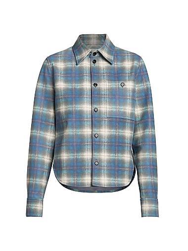 Bottega Veneta Plaid Leather Shirt Multi Light Blue