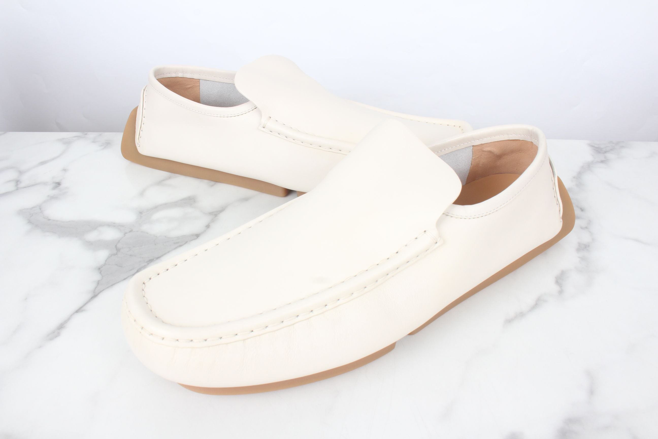 Bottega Veneta White Leather Driving Loafers Size 43.5(285)