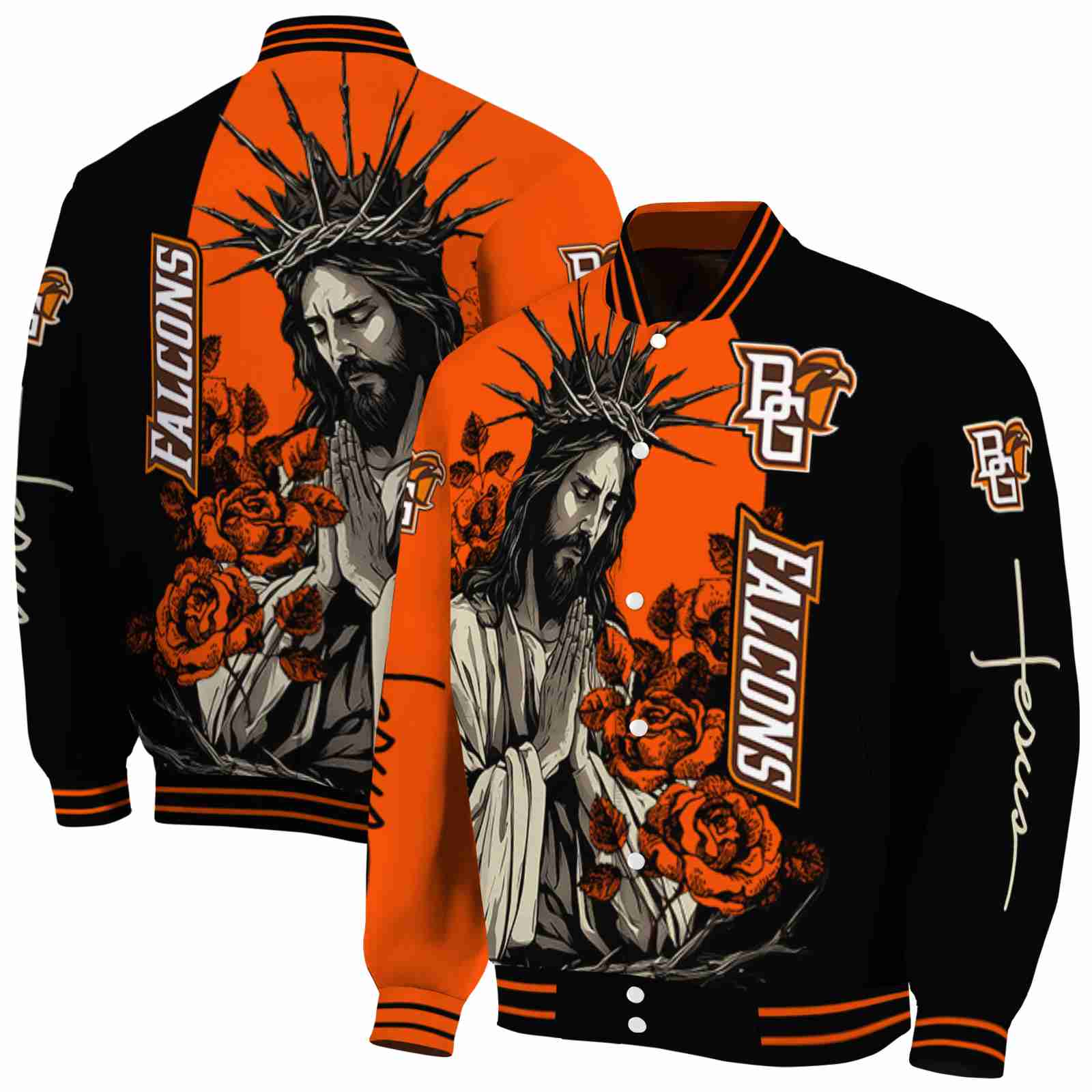 Bowling Green Falcons NCAA Hands In Prayer Orange Black Jacket Custom Gift For Sport Team Fans 