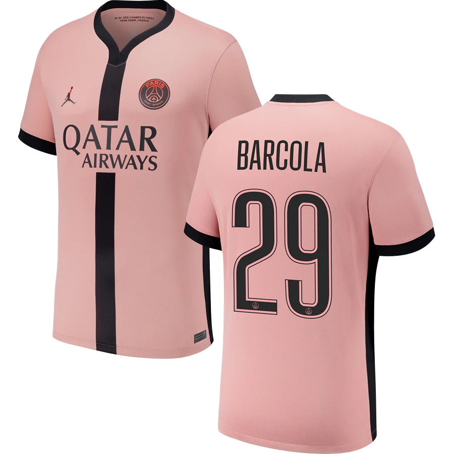 Bradley Barcola #29 Paris Saint-Germain 2024-25 Third Jersey - Pink